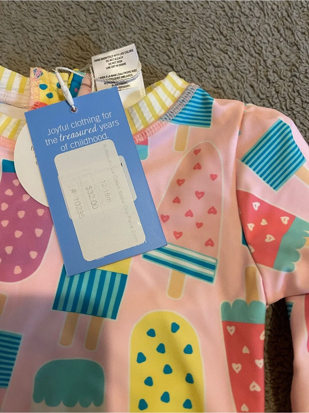 Ruffle Butts Pink Popsicle-Print Long Sleeve Rashguard One-Piece